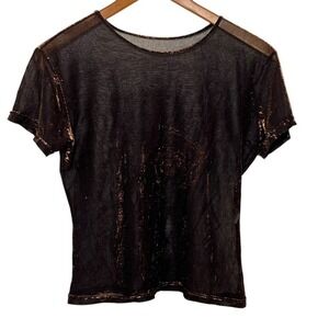 Vintage Sheer Mesh Top Large Fairy Grunge Metallic Bronze Shimmer Whimsigoth